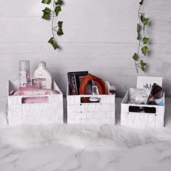 SET 21 PZ BOX SCATOLA IN TESSUTO PORTAOGGETTI ORGANIZER CON MANICI BIANCO 79085