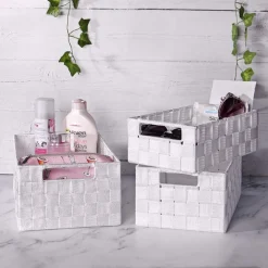 SET 21 PZ BOX SCATOLA IN TESSUTO PORTAOGGETTI ORGANIZER CON MANICI BIANCO 79085