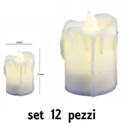 SET 12 PZ CANDELE LED LUMINI CON GOCCIA A BATTERIA LUCE DECORAZIONE TEALIGHT