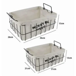 SET 2 PZ CESTINI IN METALLO CON RIVESTIMENTO TESSUTO PORTA OGGETTI MANICI 10628