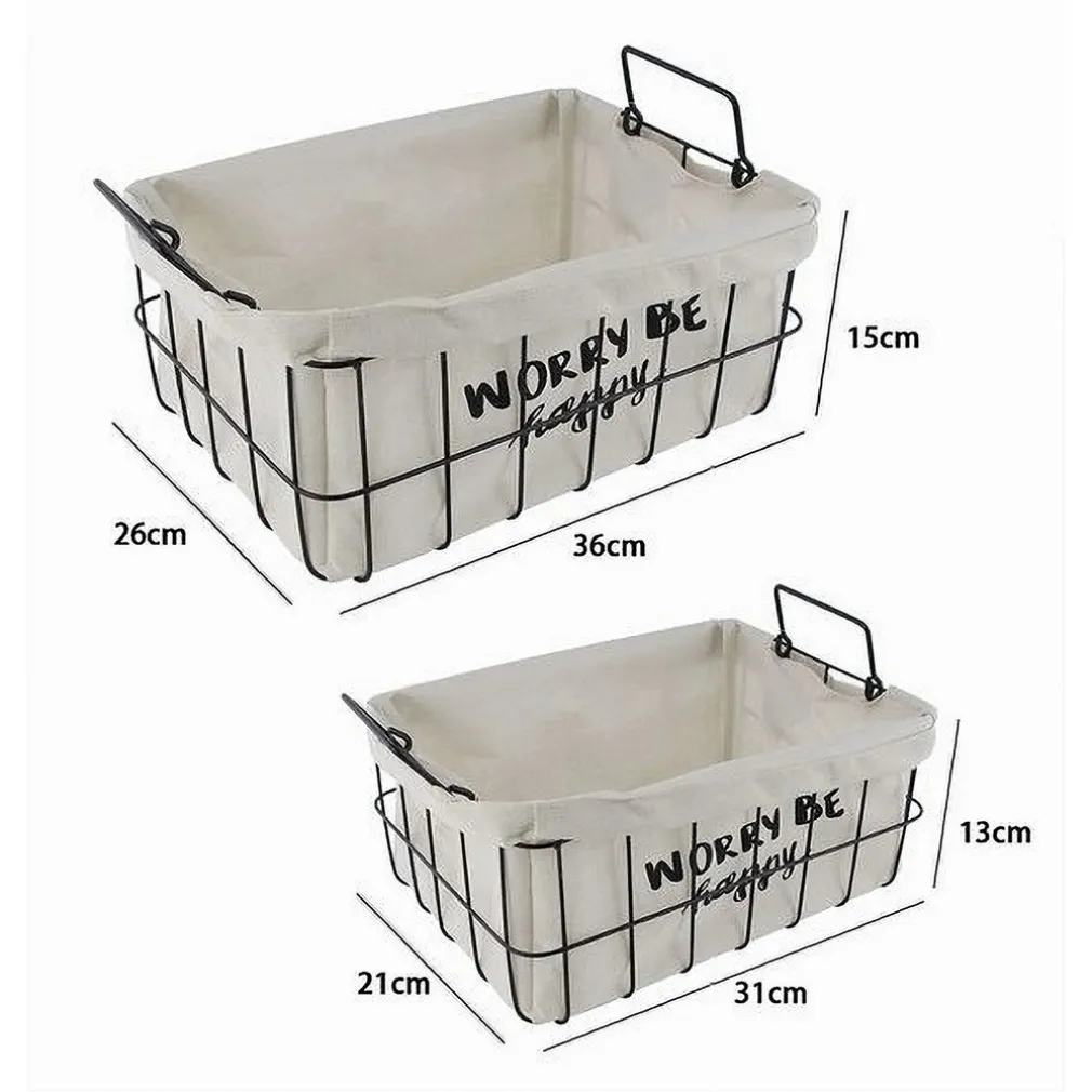 SET 2 PZ CESTINI IN METALLO CON RIVESTIMENTO TESSUTO PORTA OGGETTI MANICI 10628