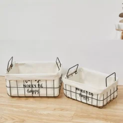 SET 2 PZ CESTINI IN METALLO CON RIVESTIMENTO TESSUTO PORTA OGGETTI MANICI 10628