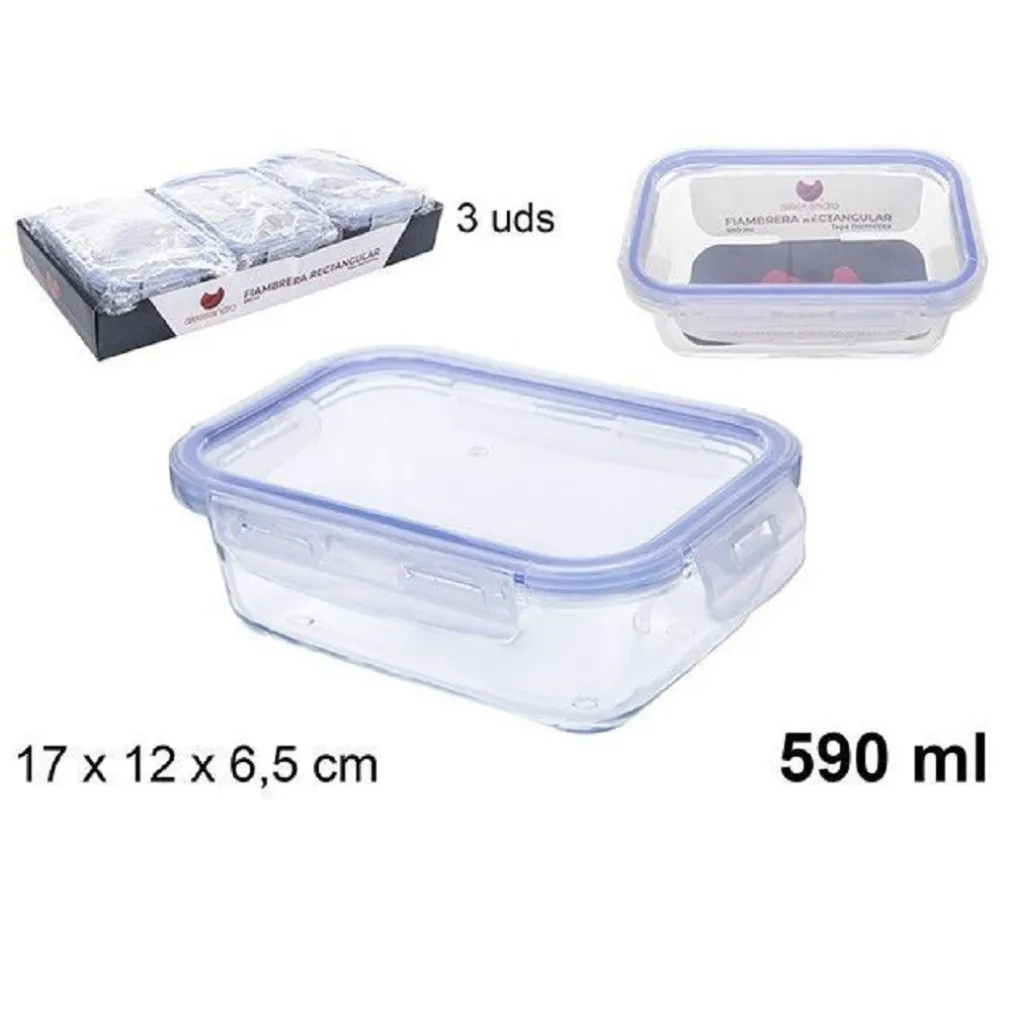 SET 3 PZ CONTENITORI PER ALIMENTI IN VETRO CON COPERCHIO PLASTICA 590 ML 105508