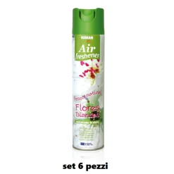 SET 6 PZ DEODORANTE PER AMBIENTE SPRAY PROFUMO CASA FRESCO 300ML FIORI BIANCHI