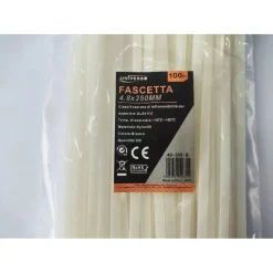 SET 100 PZ FASCETTE SERRACAVO AUTOBLOCCANTI IN NYLON BIANCO 4.8 X 350MM 48-350-B