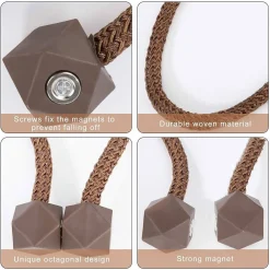 SET 2 PZ. FERMATENDE MAGNETICI PER TENDA MODERNO FIBBIA INTRECCIATA COLOR CAFFÈ