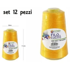SET 12 PZ FILATI A CONO FILO POLIESTERE CUCITO 3000Y 40S/2 OCRA GOMITOLO COTONE