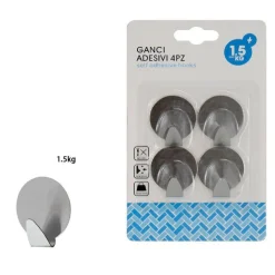 SET 4 PZ GANCI APPENDINI ADESIVI PARETE CUCINA BAGNO ATTACCAPANNI ROTONDI 59661