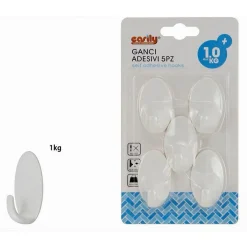 SET 5 PZ GANCI APPENDINI ADESIVI OVALI A PARETE CUCINA BAGNO ATTACCAPANNI 59678