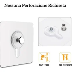 SET 6 PZ GANCI AUTOADESIVI PER QUADRI TRASPARENTI APPENDI SENZA CHIODI OROLOGIO