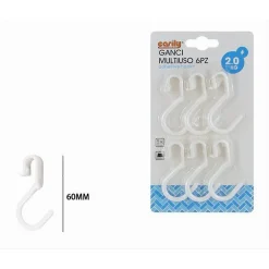 SET 6 PZ GANCI MULTIUSO FORMA S SALVASPAZIO PER CUCINA BAGNO CASA BIANCHI 87365