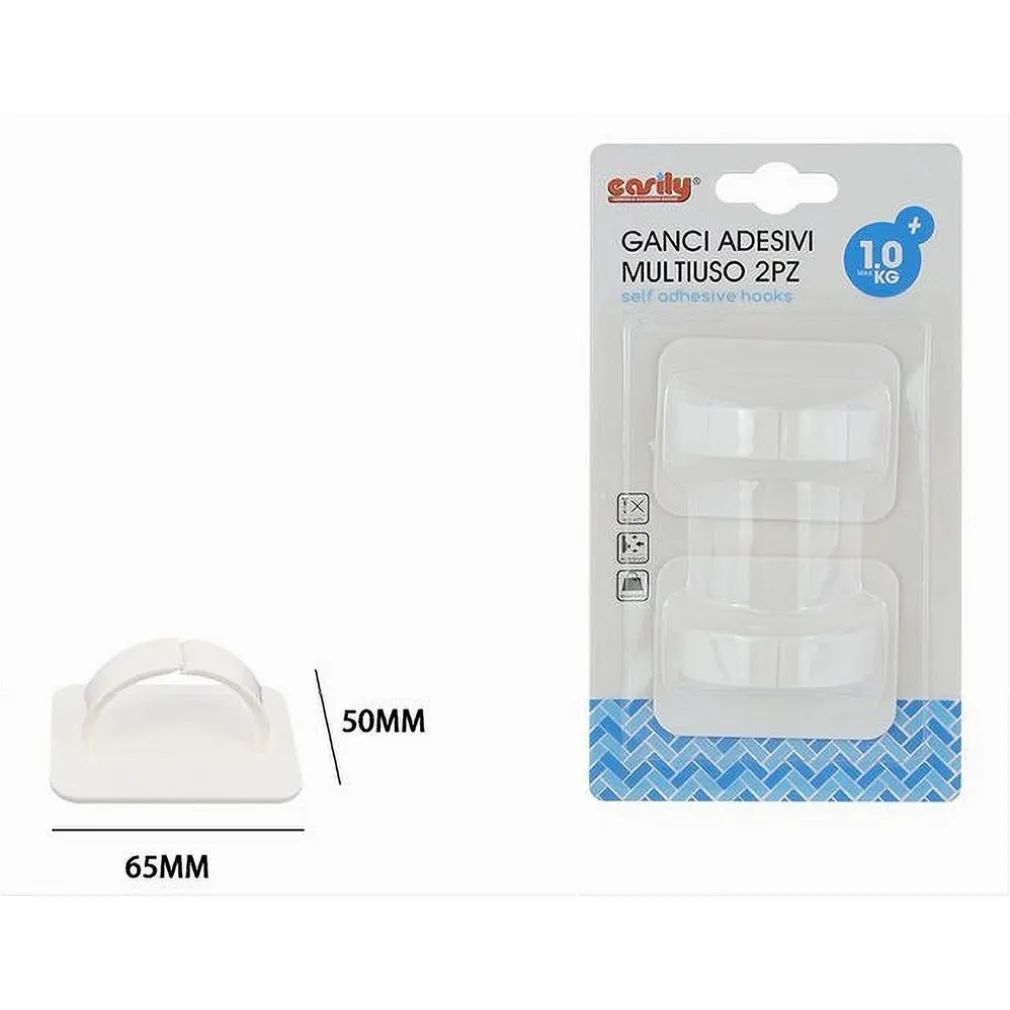 SET 2 PZ GANCIO ADESIVO MULTIUSO ASTA OGGETTI DA PARETE BAGNO CASA BIANCO 87357