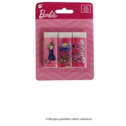 SET 3 PZ GOMME PER CANCELLARE BARBIE CANCELLERIA PER SCUOLA REGALO FESTA BAMBINE 961044