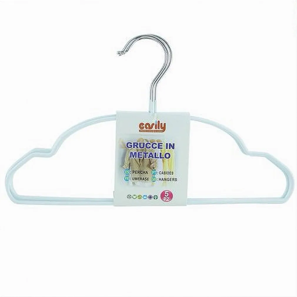 SET 5 PZ GRUCCE STAMPELLE METALLO GOMMATE ANTISCIVOLO BIANCO APPENDI ABITI 87674