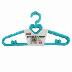 SET 5 PZ GRUCCE STAMPELLE CON CUORI APPENDIABITI PLASTICA CELESTE VESTITI 87678