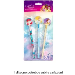 SET 3 PZ MATITE CON GOMMA TEMA PRINCIPESSE ACCESSORI PER DISEGNO SCUOLA BAMBINE 955517