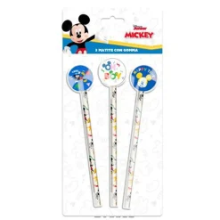 SET 3 PZ MATITE CON GOMMA TEMA TOPOLINO ACCESSORI PER DISEGNO SCUOLA BAMBINI 955470