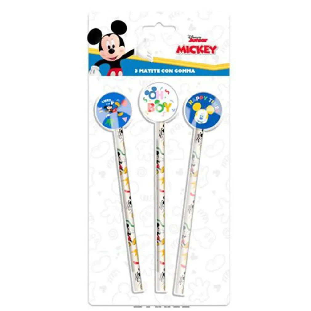 SET 3 PZ MATITE CON GOMMA TEMA TOPOLINO ACCESSORI PER DISEGNO SCUOLA BAMBINI 955470