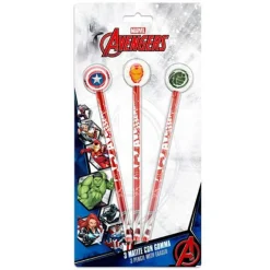 SET 3 PZ MATITE CON GOMMA TEMA AVENGERS ACCESSORI PER DISEGNO SCUOLA BAMBINI 955463