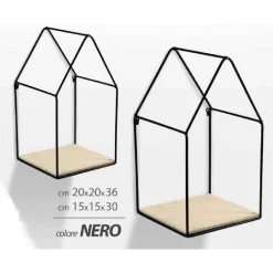 SET 2 PZ MENSOLE PARETE CASA MENSOLA LEGNO BACHECA METALLO NERO H36/30 CM 751714