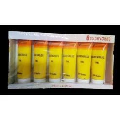 SET 6 PZ PITTURA ACRILICA VERNICE CONFEZIONE COLORE 227 GIALLO TUBO 75 ML 07504
