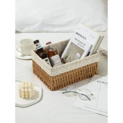 SET 3 PZ PORTA OGGETTI ORGANIZER CESTINO INTRECCIATO CON FODERA IN TESSUTO 79158