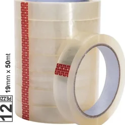 SET 12 PZ ROTOLO NASTRO ADESIVO TRASPARENTE 19MM X 50MT PER UFFICIO SILENZIOSO
