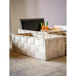 SET 6 PZ SCATOLA IN TESSUTO ORGANIZER ARMADIO SCAFFALI PORTA OGGETTI BEIGE 79069