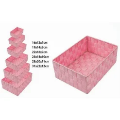 SET 6 PZ SCATOLA IN TESSUTO ORGANIZER ARMADIO SCAFFALI PORTA OGGETTI ROSA 79071