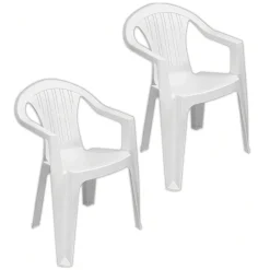 SET 2 PZ SEDIA RATAK SCHIENALE BASSO MONOBLOCCO BIANCA OPACA CON BRACCIOLI 021048