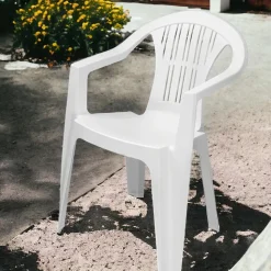 SET 2 PZ SEDIA RATAK SCHIENALE BASSO MONOBLOCCO BIANCA OPACA CON BRACCIOLI 021048