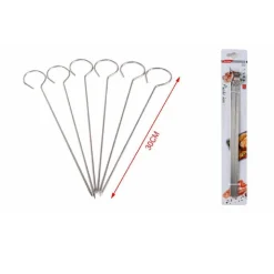 SET 10 PZ SPIEDINI IN ACCIAIO INOX 30 CM IMPUGNATURA UNCINO GRIGLIA BBQ 2406316