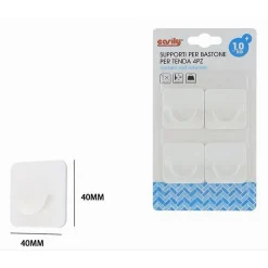 SET 4 PZ SUPPORTI ADESIVI PER BASTONE PER TENDA BAGNO ASTE DOCCIA BIANCO 87358