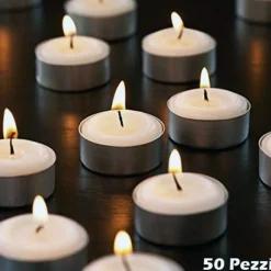 SET 50 PZ. TEALIGHT CANDELE TEA-LIGHT IN CERA BIANCA TONDE 575GR DURATA 4 ORE