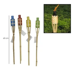 SET 12 PZ TORCIA IN BAMBÙ 60 CM COLORATE GIARDINO VIALETTI DECORAZIONE ESTERNA 016788