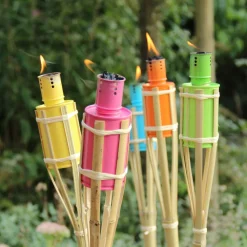 SET 12 PZ TORCIA IN BAMBÙ 60 CM COLORATE GIARDINO VIALETTI DECORAZIONE ESTERNA 016788