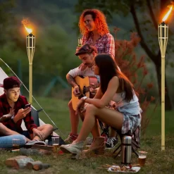 SET 6 PZ TORCIA IN BAMBÙ NATURALE 120 CM DA GIARDINO PER ESTERNI CON STOPPINO 011843