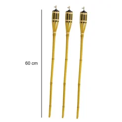 SET 6 PZ TORCIA IN BAMBÙ NATURALE 60 CM DA GIARDINO PER ESTERNI CON STOPPINO 011842