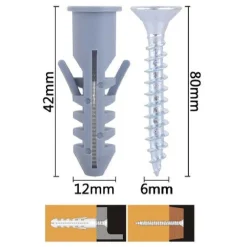 SET 3 PZ VITI VITE CROCE 6X80MM + TASSELLI CON ALETTE TASSELLO M12 FISCHER 57575