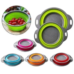 SET 2 SCOLAPASTA CESTELLO IN SILICONE PIEGHEVOLE RIPIEGABILE MULTIUSO 17 E 22 CM