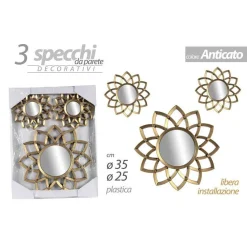 SET 3 SPECCHI PARETE DECORATIVI ORO ANTICATO LIBERA INSTALLAZIONE 25-35CM 836916