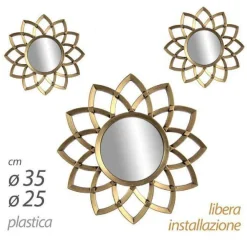 SET 3 SPECCHI PARETE DECORATIVI ORO ANTICATO LIBERA INSTALLAZIONE 25-35CM 836916