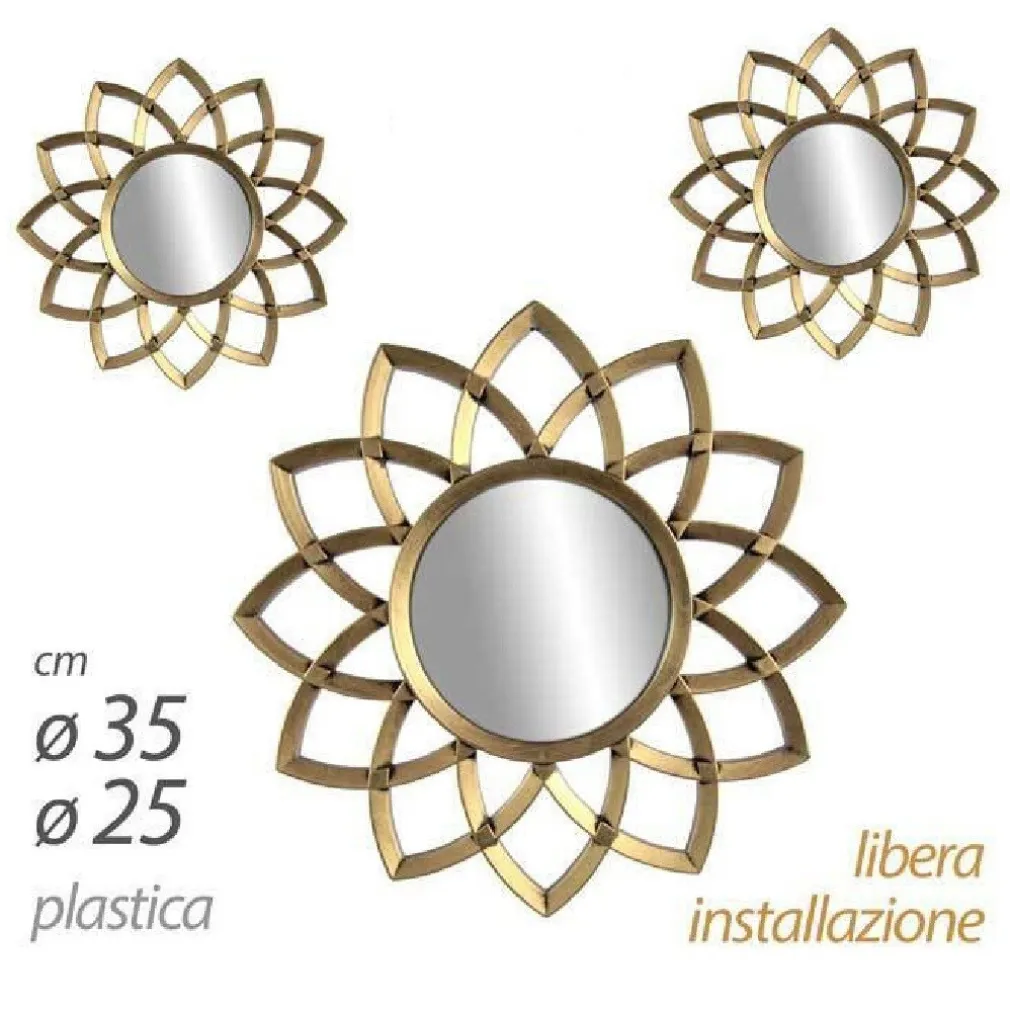 SET 3 SPECCHI PARETE DECORATIVI ORO ANTICATO LIBERA INSTALLAZIONE 25-35CM 836916