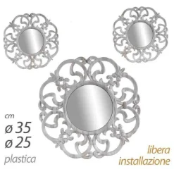 SET 3 SPECCHI PARETE DECORATIVI ANTICATI BIANCO SPECCHIO PLASTICA 25-35CM 836886