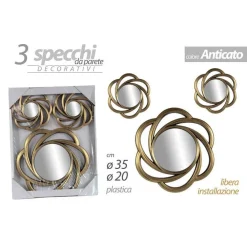 SET 3 SPECCHI PARETE DECORATIVI ORO ANTICATO LIBERA INSTALLAZIONE 20-35CM 836855
