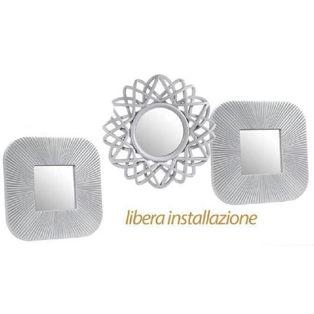 SET 3 SPECCHI PARETE DECORATIVI QUADRI LIBERA INSTALLAZIONE 25CM PLASTICA 813030