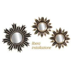 SET 3 SPECCHI PARETE DECORATIVI ORO 25/35CM PLASTICA LIBERA INSTALLAZIONE 823893