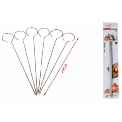SET 10 SPIEDINI IN ACCIAIO INOX 25 CM IMPUGNATURA UNCINO PER GRIGLIA BBQ 2406315