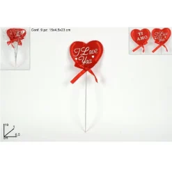 SET 9 SPILLONI CUORI CON FIOCCO I LOVE YOU TI AMO DEDICA SAN VALENTINO 6,5X19X1
