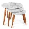SET 3 TAVOLINI EFFETTO MARMO PIEDI LEGNO SALOTTO MODERNO TONDI Ø53-39-30CM 839429